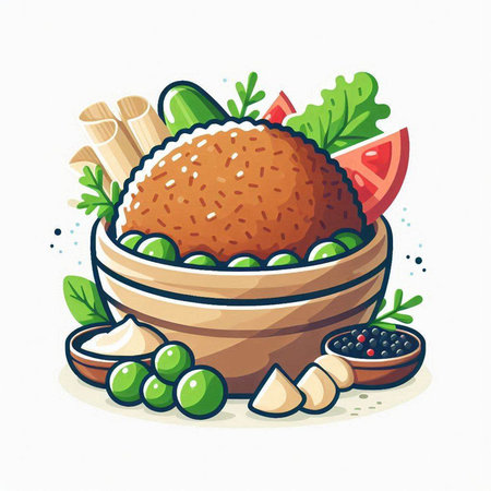 Vegetarian food in a bowl. Vector illustration on white background.のイラスト素材