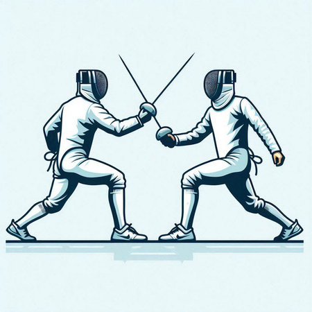 Fencing. Hand drawn vector illustration of two fencers fighting.のイラスト素材