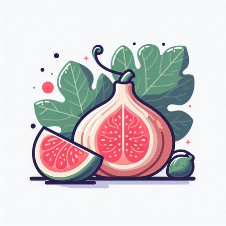 Figs and leaves. Vector illustration in flat style isolated on white background.のイラスト素材