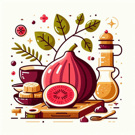 Figs, honey, jam, tea, sweets, honey. Vector illustration.のイラスト素材