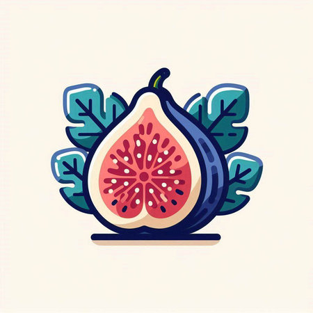 Fruit icon with figs and leaves isolated on white background. Vector illustration.のイラスト素材