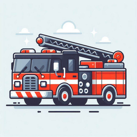 Fire engine. Flat vector illustration of firetruck. Firefighter.のイラスト素材