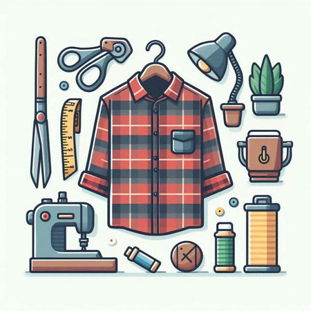 Vector illustration of tools and equipment for tailor shop on white background.のイラスト素材