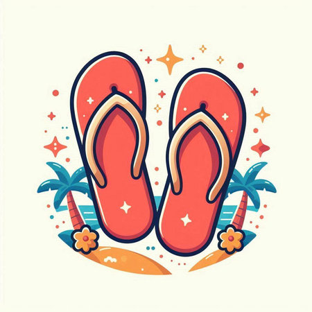 Flip flops. Vector illustration in doodle style.のイラスト素材