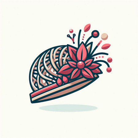 Vector illustration of knitting needles and flowers. Hand drawn doodle.のイラスト素材