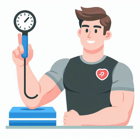 Man measuring his blood pressure. Vector illustration in a flat style.のイラスト素材