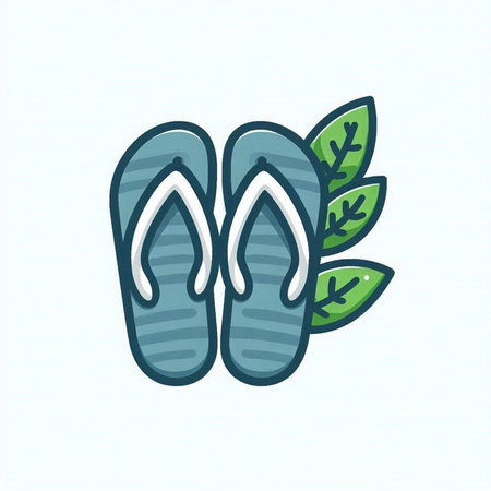 Flip flops with leaves. Vector illustration in flat style.のイラスト素材