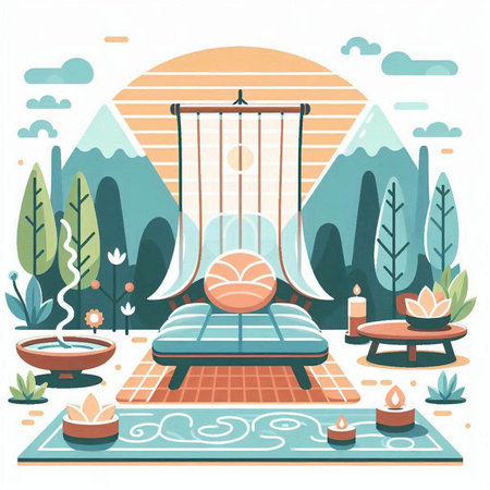 Relaxation and relaxation in the park. Vector illustration in flat styleのイラスト素材