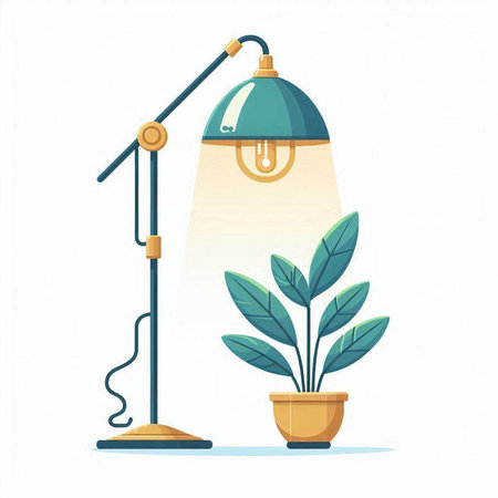 Illustration of a desk lamp and a plant on a white backgroundのイラスト素材