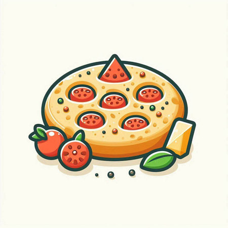 Pizza with tomato, cheese and olives. Vector illustration.のイラスト素材