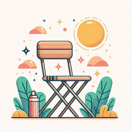 Vector illustration of beach chair in flat linear style. Summer vacation concept.のイラスト素材