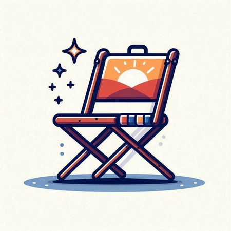 Illustration of an artist's chair with an image of the sun, stars and a starのイラスト素材