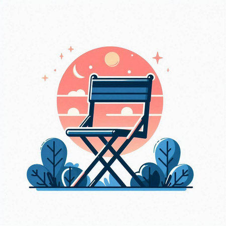 Wooden chair in the park. Vector illustration in flat style.のイラスト素材