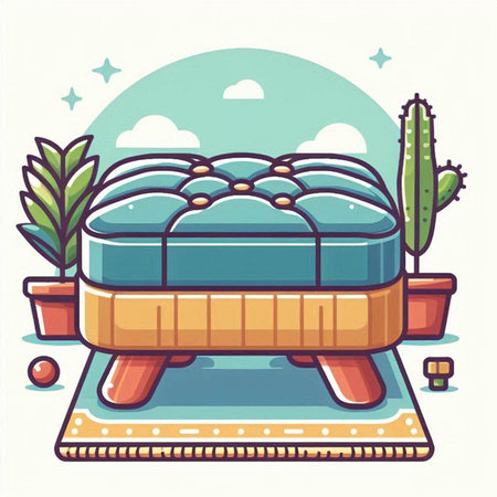 Vector illustration of a pouf with a cactus in the backgroundのイラスト素材