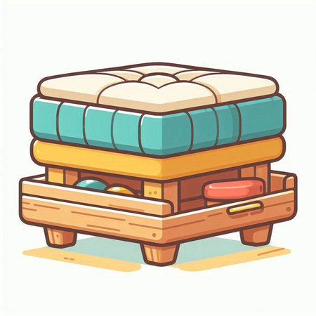 Illustration of a wooden box with a mattress. Vector illustration.のイラスト素材
