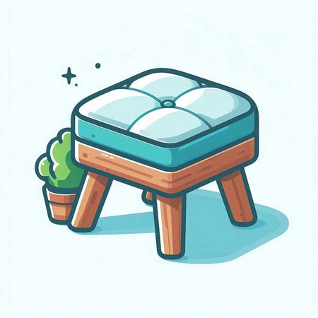 Illustration of a wooden stool with a plant in a pot.のイラスト素材
