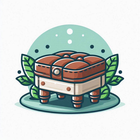 Illustration of a brown stool with green leaves on a white backgroundのイラスト素材