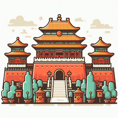 Vector illustration of chinese ancient buildings in the style of flat designのイラスト素材