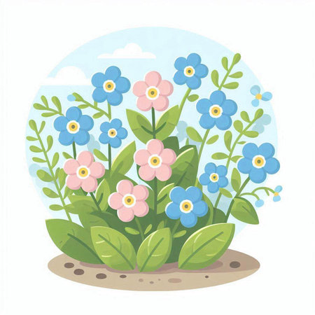 Flower garden with forget-me-not, vector illustration.のイラスト素材