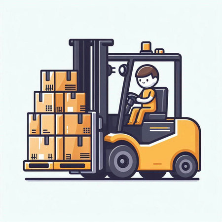 Forklift with boxes. Vector illustration in a flat style.のイラスト素材