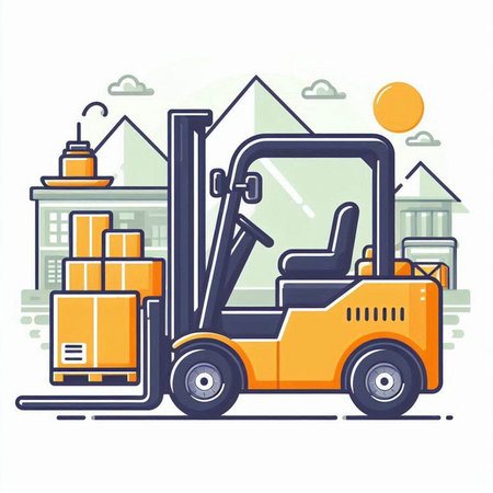 Forklift truck with boxes. Vector illustration in flat style.のイラスト素材