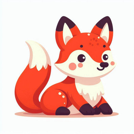 Cute cartoon fox. Vector illustration in a flat style on a white background.のイラスト素材