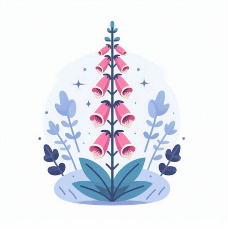 Flower composition with foxglove. Vector illustration in flat style.のイラスト素材