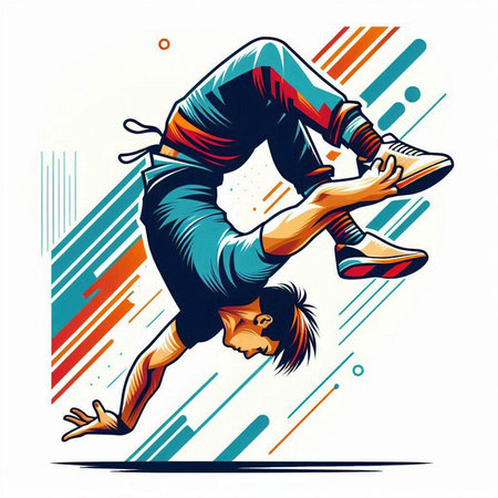 Vector illustration of a breakdancer, breakdancer jumping.のイラスト素材