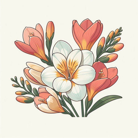 Bouquet of crocuses in retro style. Vector illustration.のイラスト素材