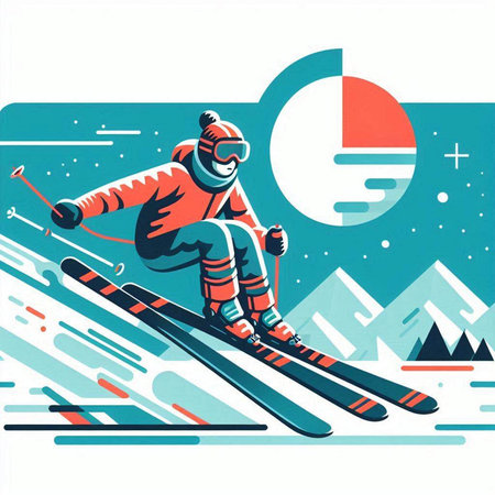snowboarder skiing on the background of the mountains, vector illustrationのイラスト素材