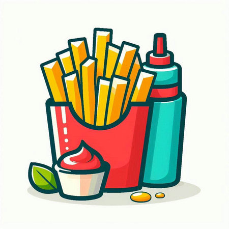 French fries and sauce icon. Vector illustration of french fries and sauce.のイラスト素材