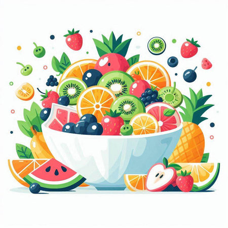 Fruit salad in a bowl. Healthy food. Vector illustration.のイラスト素材