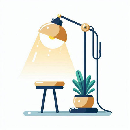 Vector illustration of a desk lamp with a plant in a pot.のイラスト素材