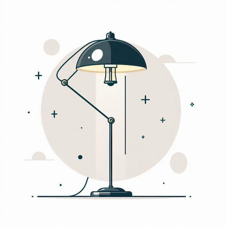 Illustration of a black desk lamp on a white background. Vector illustrationのイラスト素材