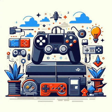 Retro video game console, vector illustration in flat design style.のイラスト素材