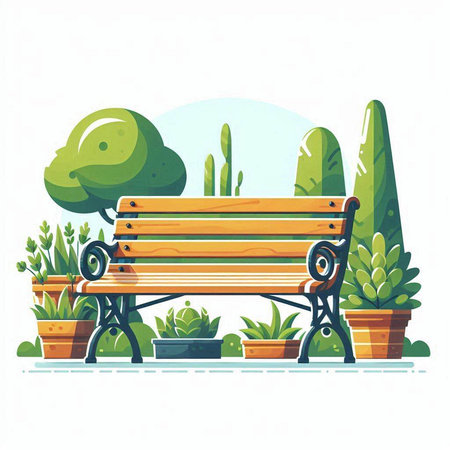Wooden bench in the park. Vector illustration in flat style.のイラスト素材