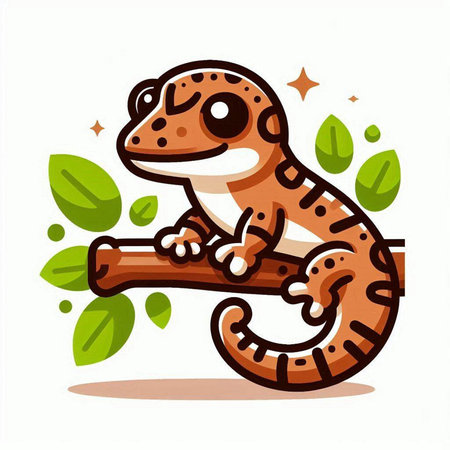 Cute leopard gecko sitting on a branch. Vector illustrationのイラスト素材