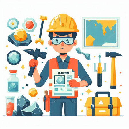 Architect working at construction site. Vector illustration in flat cartoon styleのイラスト素材