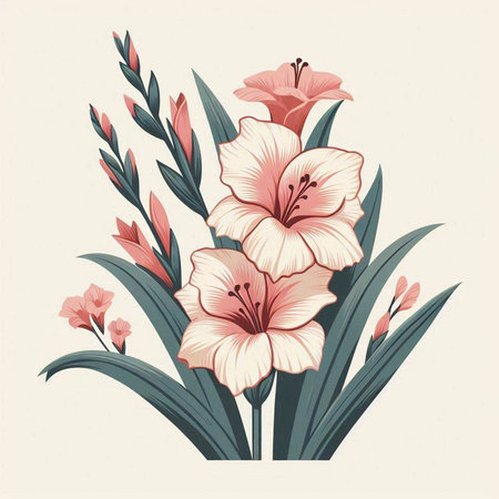 Bouquet of lily flowers. Hand drawn vector illustration.のイラスト素材