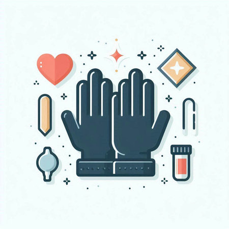 Hands in gloves. Vector illustration in trendy flat linear style.のイラスト素材