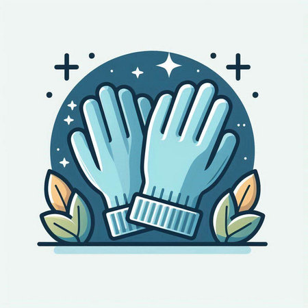 Vector illustration of gloves in circle with stars and leaves on white background.のイラスト素材