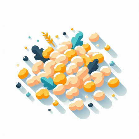 Vector illustration of yellow and orange chickpeas. Flat style.のイラスト素材