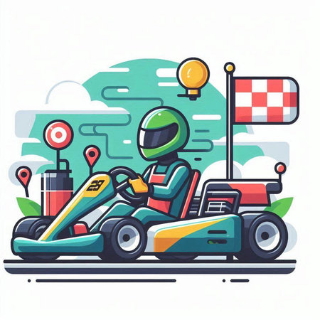 Funny karting. Vector illustration in flat cartoon style.のイラスト素材