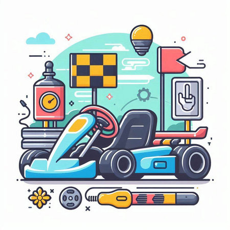Modern flat line design concept of car racing. Vector illustration on white background.のイラスト素材