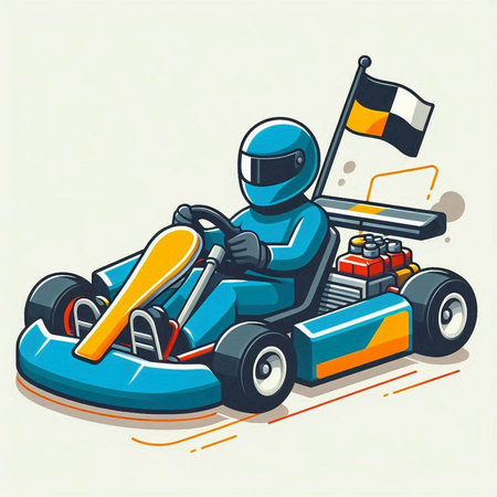 Cartoon kart driver on a race track. Vector illustration.のイラスト素材