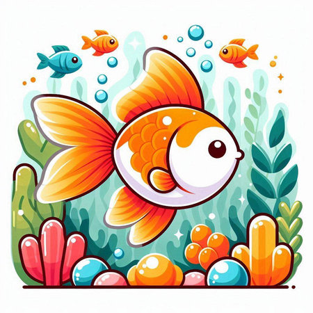 Cute cartoon goldfish swimming in the sea. Vector illustration.のイラスト素材