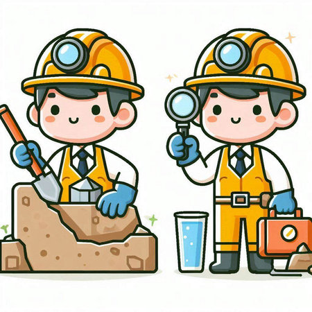 Construction worker and engineer working on the construction site. Vector illustration.のイラスト素材