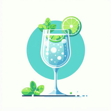 Cocktail with lime and mint. Vector illustration in flat style.のイラスト素材