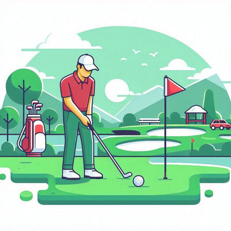Golfer on the golf course. Vector illustration in flat styleのイラスト素材