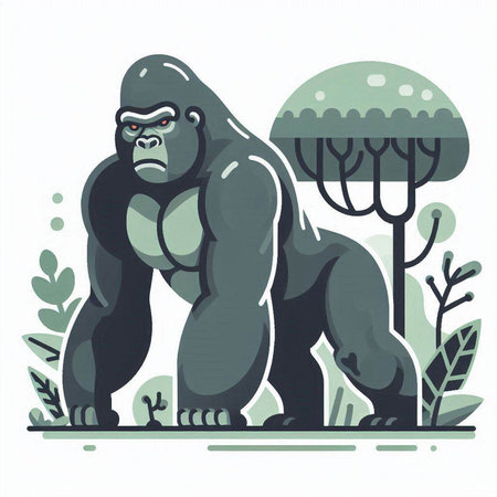 Gorilla in the jungle. Vector illustration in flat style.のイラスト素材
